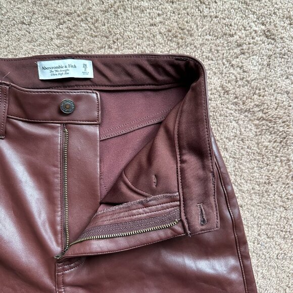 Abercrombie Pants Womens 2 26x30 Faux Leather 90s Straight High Rise Brown - Picture 4 of 13